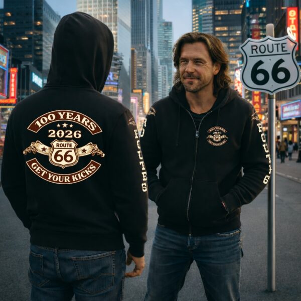 Hoodie-Zip "100 Years" (round Print)