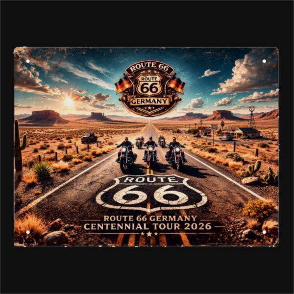 Blechschild "Route 66 Centennial Tour 2026"